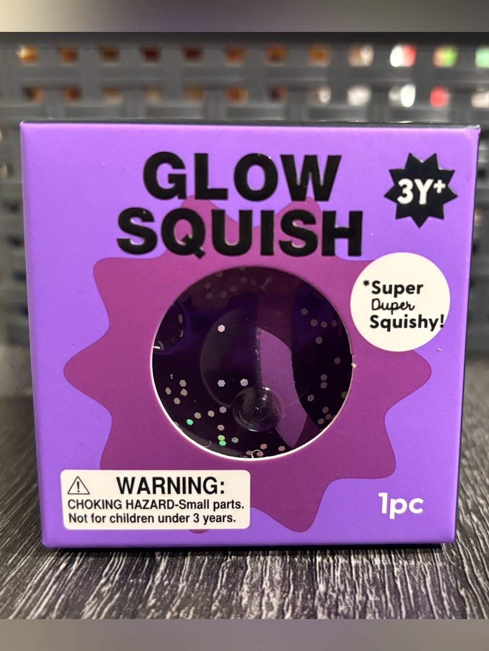 J’adore Purple Glitter Glow Squishy Fidget Toy